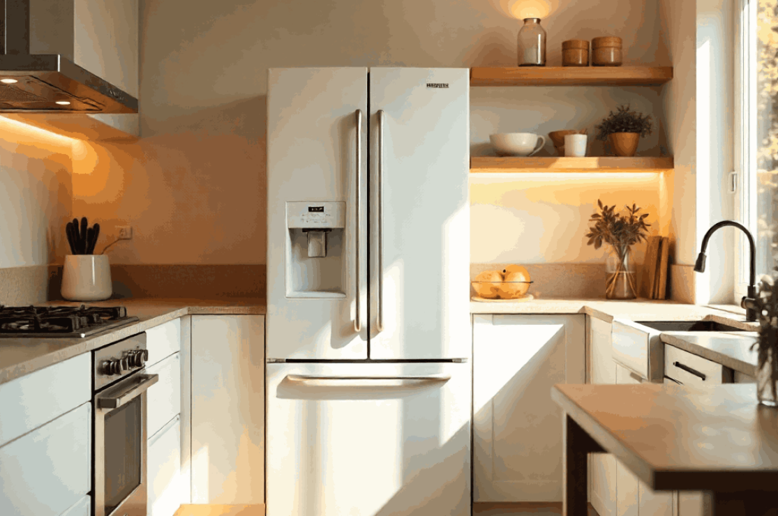 A fridge in the kitchen